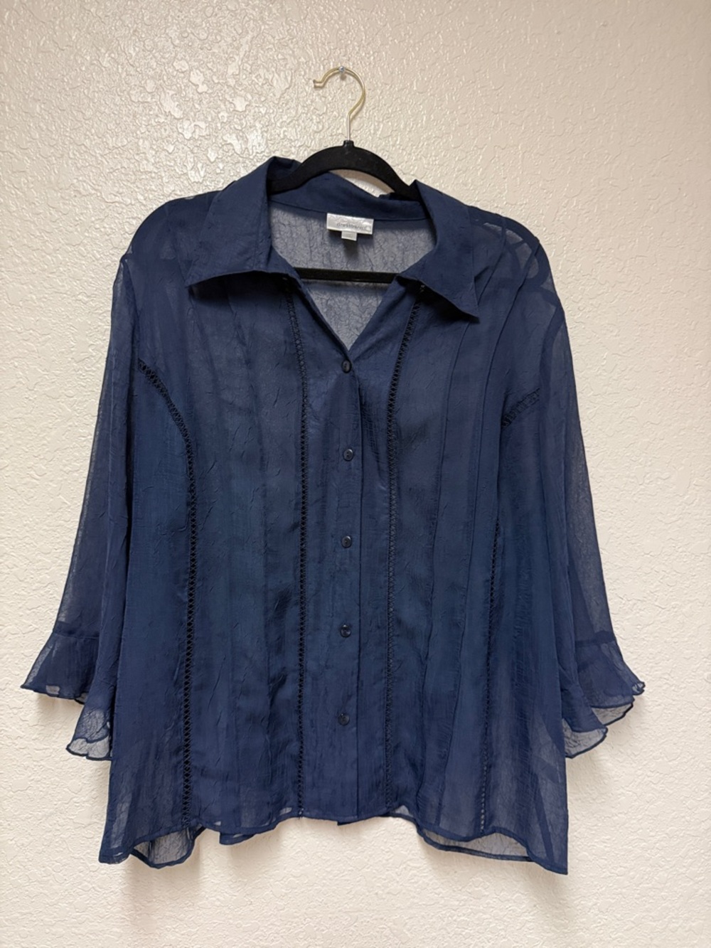 DRESS BARN Navy Sheer Button-Up Blouse Size 2X
